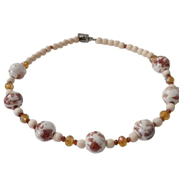 Whimsy Boho Handcrafted Glass Bead Choker Necklace Marbled Venetian Style 15" - Picture 1 of 5